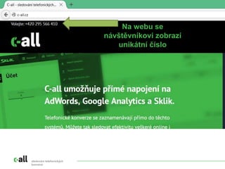 sledování telefonických
konverzí
Na webu se
návštěvníkovi zobrazí
unikátní číslo
 