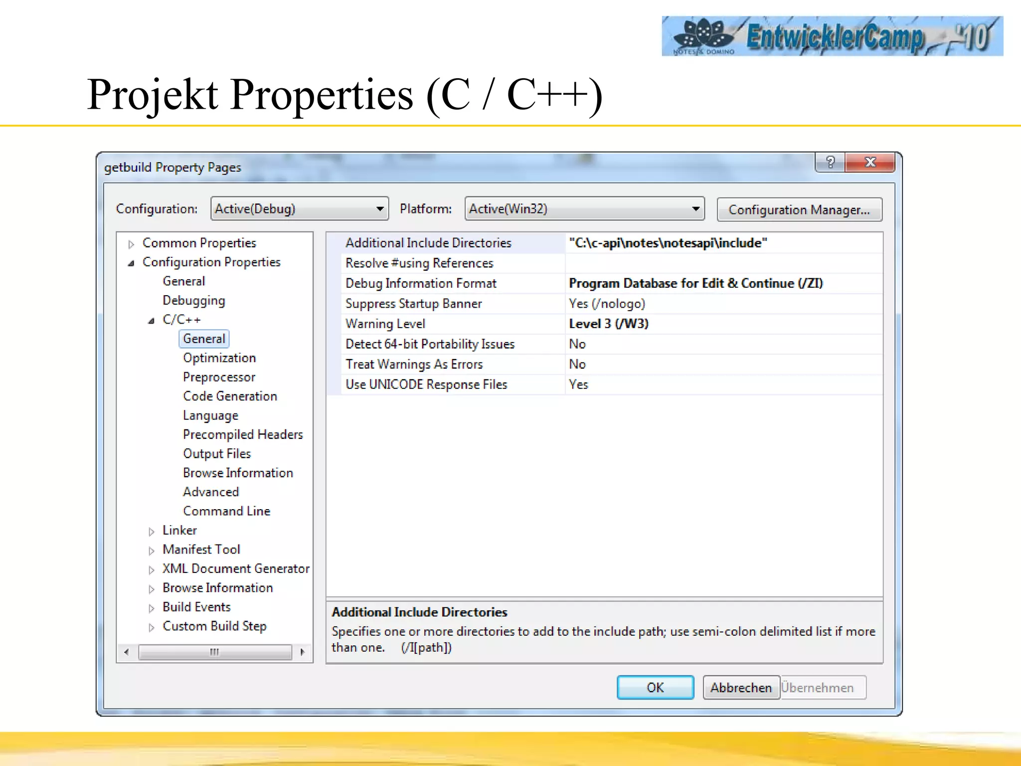 Projekt Properties (C / C++) 