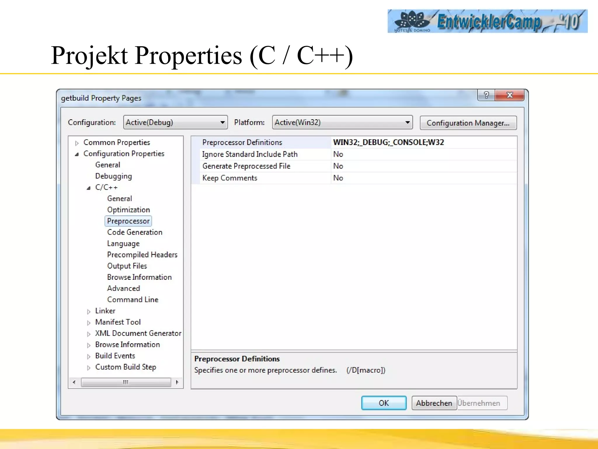 Projekt Properties (C / C++) 