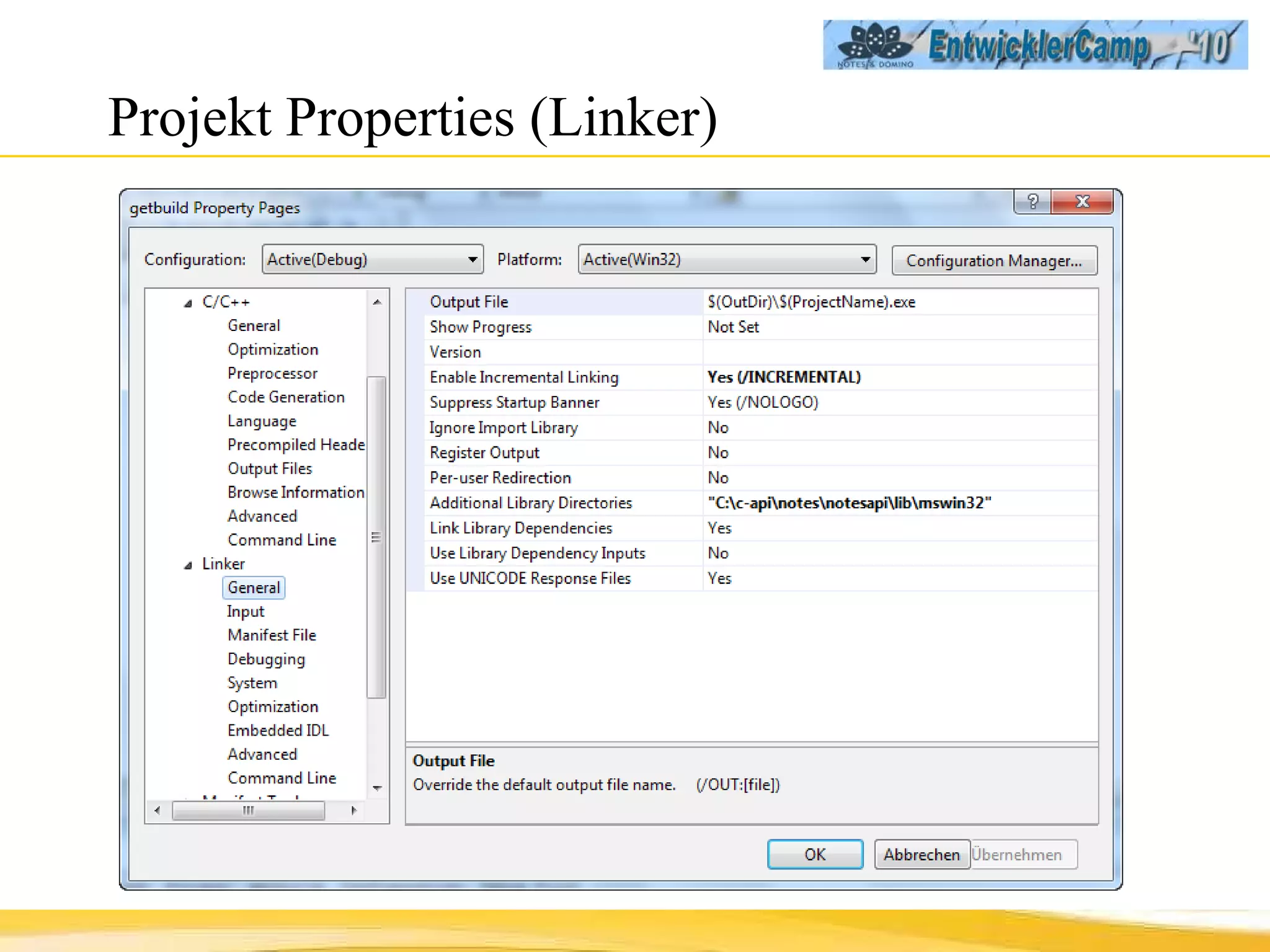 Projekt Properties (Linker) 