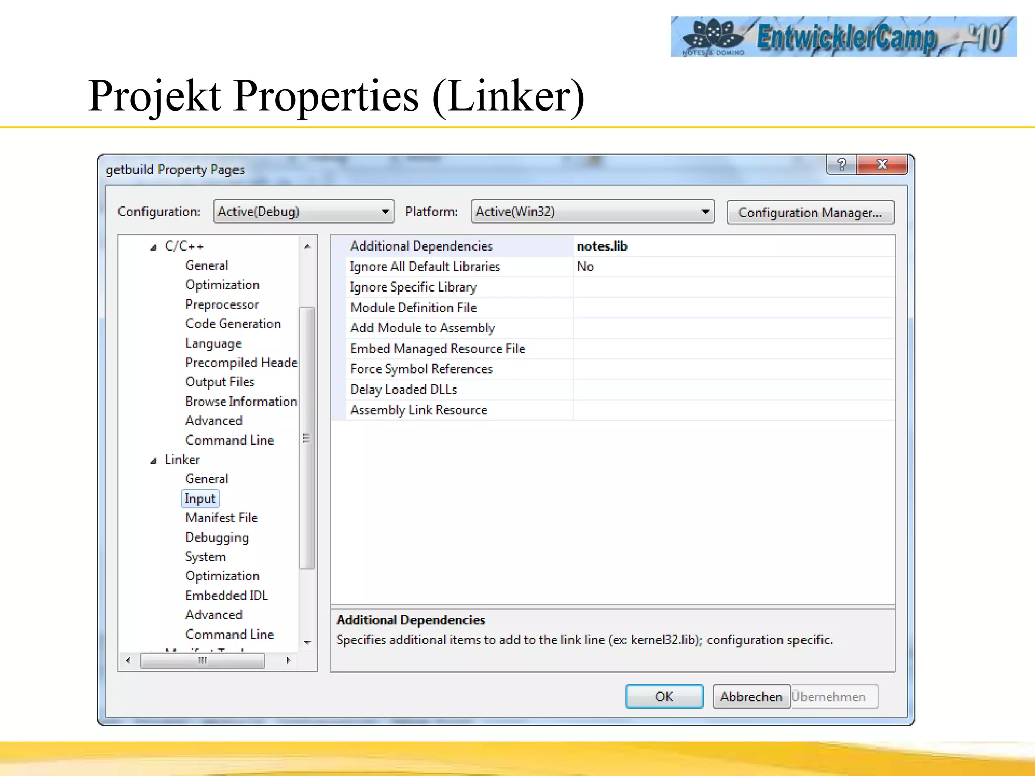 Projekt Properties (Linker) 