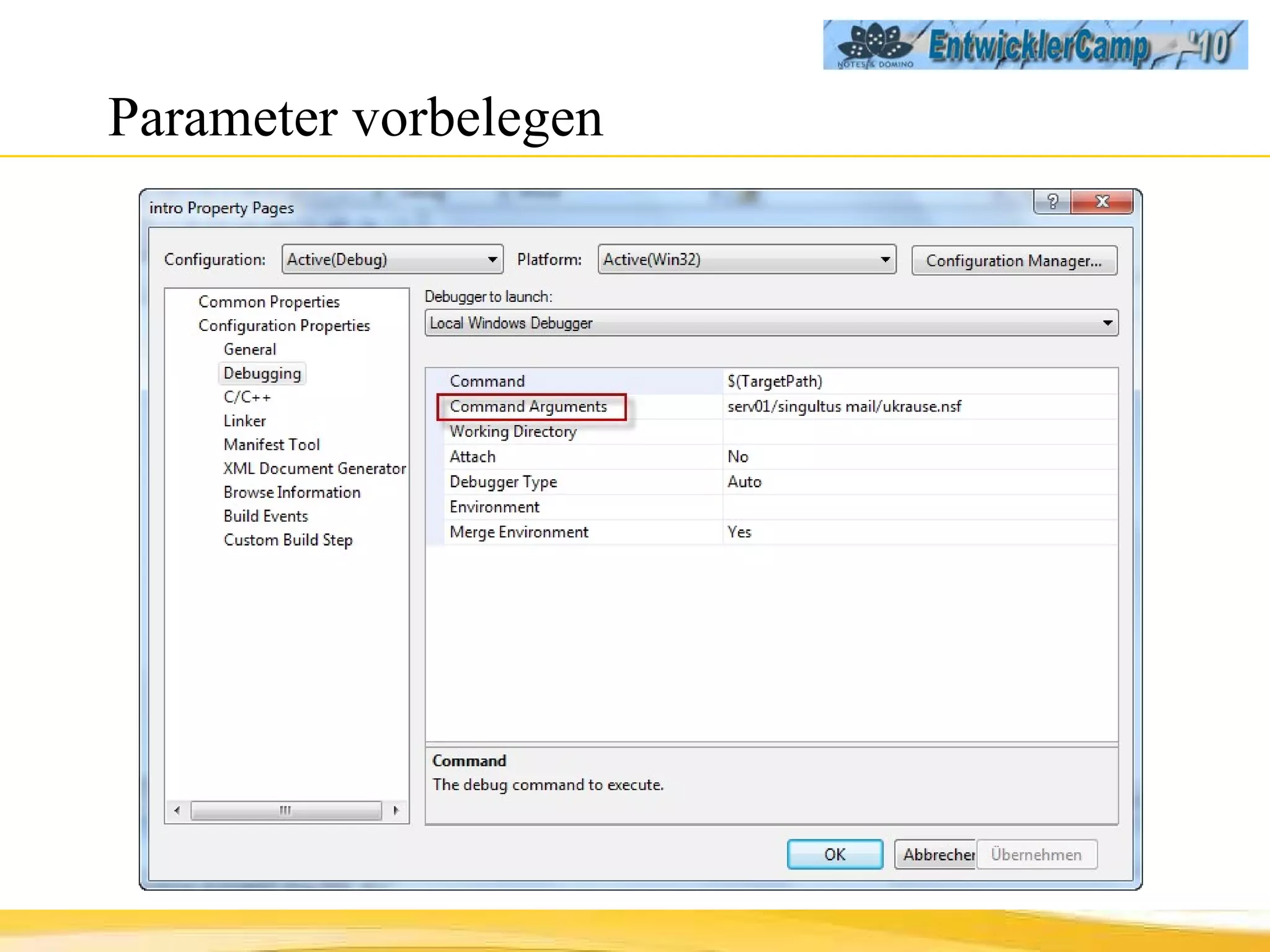 Parameter vorbelegen 