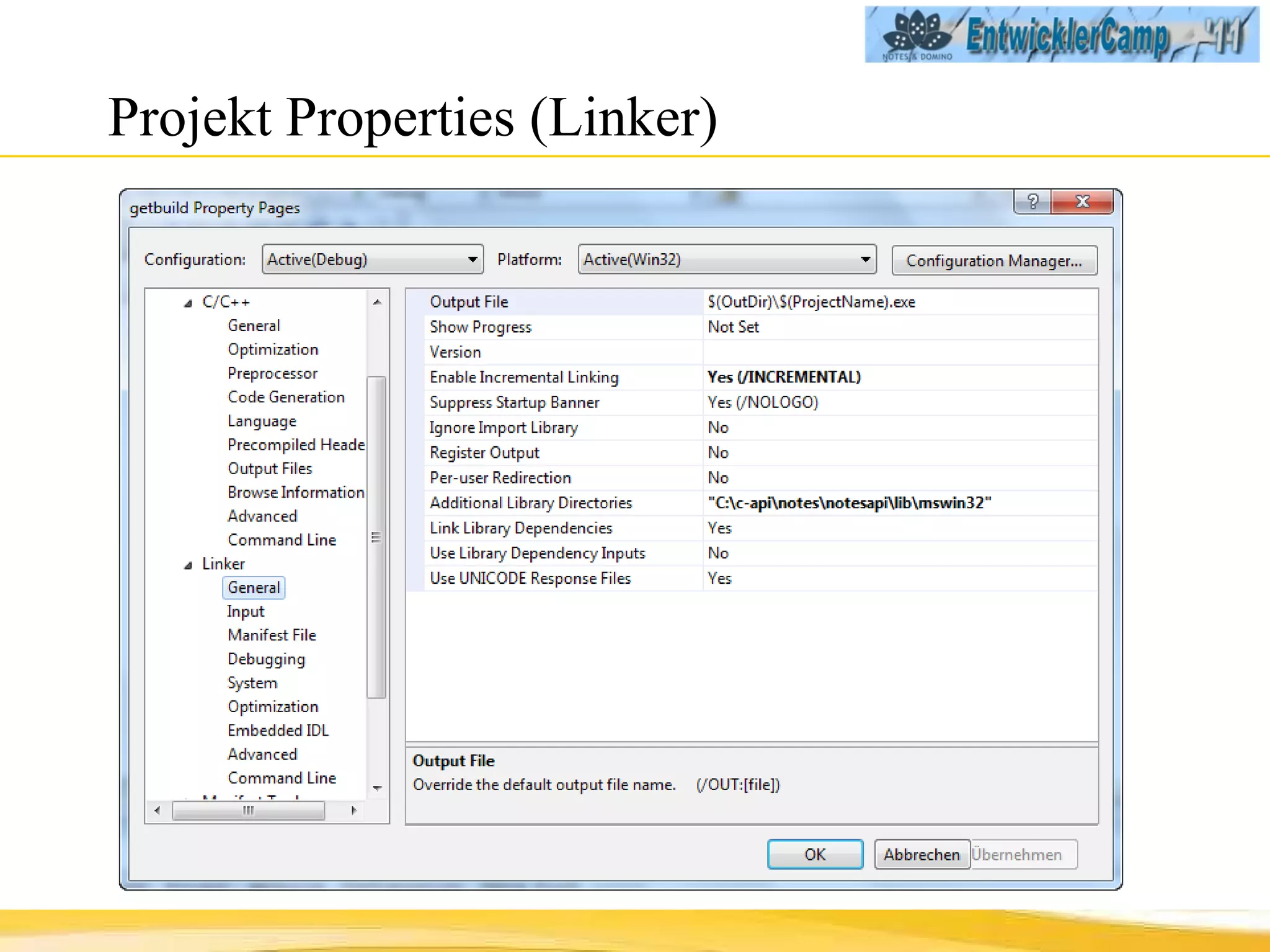 Projekt Properties (Linker) 