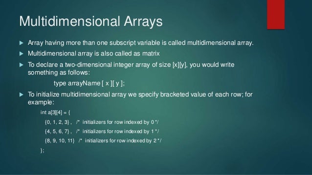 C data types, arrays and structs
