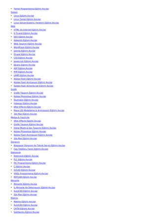 • Temel Programlama Eğitimi Avcılar
Sistem
• Linux Eğitimi Avcılar
• Linux Temel Eğitimi Avcılar
• Linux Server(Sistem) Yönetimi Eğitimi Avcılar
Web
• HTML Ve İnternet Eğitimi Avcılar
• E-Ticaret Eğitimi Avcılar
• SEO Eğitimi Avcılar
• Adwords Eğitimi Avcılar
• Web Tasarım Eğitimi Avcılar
• WordPress Eğitimi Avcılar
• Joomla Eğitimi Avcılar
• Drupal Eğitimi Avcılar
• CSS Eğitimi Avcılar
• Javascript Eğitimi Avcılar
• JQuery Eğitimi Avcılar
• ASP Eğitimi Avcılar
• PHP Eğitimi Avcılar
• LAMP Eğitimi Avcılar
• Adobe Flash Eğitimi Avcılar
• Adobe Flash Animasyon Eğitimi Avcılar
• Adobe Flash ActionScript Eğitimi Avcılar
Grafik
• Grafik Tasarım Eğitimi Avcılar
• Adobe Photoshop Eğitimi Avcılar
• İllustrator Eğitimi Avcılar
• İndesign Eğitimi Avcılar
• After Effects Eğitimi Avcılar
• Maya (3D Modelleme & Animasyon) Eğitimi Avcılar
• 3ds Max Eğitimi Avcılar
Medya & Yayıncılık
• After Effects Eğitimi Avcılar
• Grafik Tasarım Eğitimi Avcılar
• Dijital Müzik & Ses Tasarımı Eğitimi Avcılar
• Adobe Photoshop Eğitimi Avcılar
• Adobe Flash Animasyon Eğitimi Avcılar
• 3ds Max Eğitimi Avcılar
Donanım
• Bilgisayar Donanım Ve Teknik Servis Eğitimi Avcılar
• Cep Telefonu Tamir Eğitimi Avcılar
Elektronik
• Elektronik Eğitimi Avcılar
• PLC Eğitimi Avcılar
• PIC Programlama Eğitimi Avcılar
• C Eğitimi Avcılar
• OrCAD Eğitimi Avcılar
• VHDL Programlama Eğitimi Avcılar
• MATLAB Eğitimi Avcılar
Mimarlık
• Mimarlık Eğitimi Avcılar
• İç Mimarlık Ve Dekorasyon Eğitimi Avcılar
• AutoCAD Eğitimi Avcılar
• 3ds Max Eğitimi Avcılar
Makine
• Makine Eğitimi Avcılar
• AutoCAD Eğitimi Avcılar
• CATIA Eğitimi Avcılar
• Solidworks Eğitimi Avcılar
 