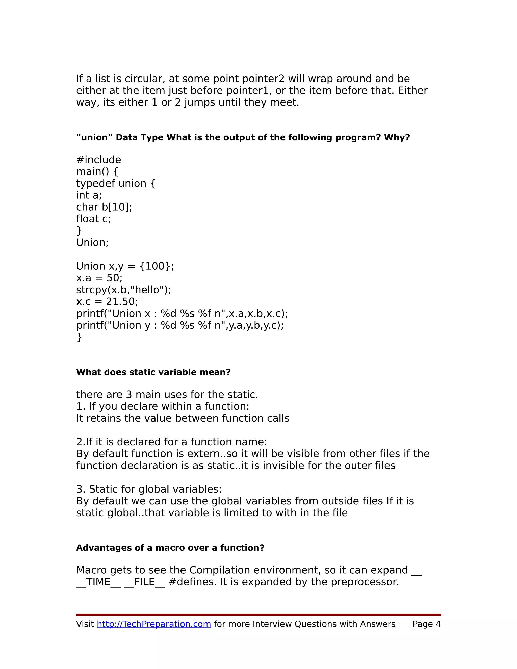 C interview-questions-techpreparation | PDF