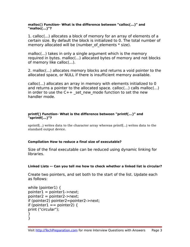 C Interview Questions for Fresher | PDF