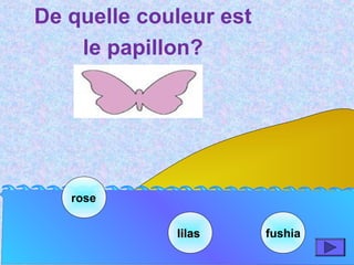 rose
lilaslilas fushia
De quelle couleur est
le papillon?
 