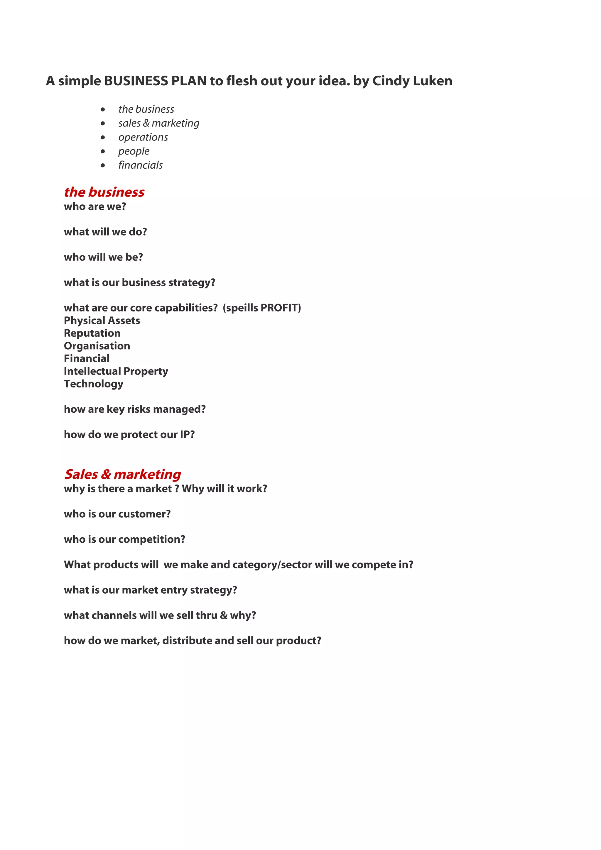 C.luken biz plan simple q&a format | PDF