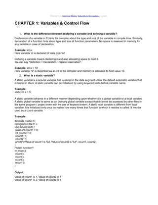 Top C Language Interview Questions and Answer | PDF