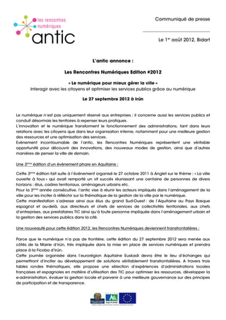Communiqué de presse Les Rencontres Numériques Edition #2012