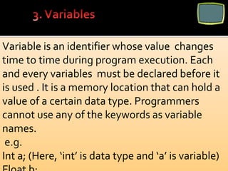 Variable Identifier Program C programme presentation | PDF