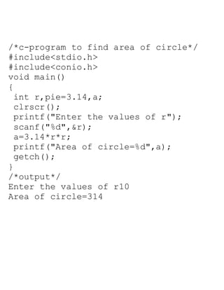 some basic C programs with outputs | DOCX