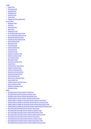 İnşaat
• İnşaat Proje
• Primavera Proje
• AutoCAD Proje
• SAP2000 Proje
• Sta4CAD Proje
• XSteel Proje
• Hakediş Ve Kesin Hesap Proje
İş & Yönetim
• Bilgisayar Proje
• Ofis Proje
• İleri Excel Proje
• Word Proje
• PowerPoint Proje
• Excel VBA Programlama Proje
• Access VBA Programlama Proje
• Bilgisayarlı Muhasebe Proje
• Hakediş Ve Kesin Hesap Proje
• Proje Yönetimi Proje
• MS Project Proje
• Primavera Proje
• İstatistik SPSS Proje
• Yöneticilik Proje
• Girişimcilik Proje
• Sözleşme Yönetimi Proje
• Değişim Yönetimi Proje
• Kriz Yönetimi Proje
• Motivasyon Proje
• Üst Düzey Yönetici Proje
• Liderlik Proje
• Yöneticiler İçin Finans Proje
• Toplantı Yönetimi Proje
• Yönetici Asistanlığı Proje
• Raporlama Teknikleri Proje
• Satınalma Yönetimi Proje
• Stres Yönetimi Proje
• Etkili Sunum Teknikleri Proje
• Kamu İhale Proje
• Problem Çözme Teknikleri Proje
• Zaman Yönetimi Proje
• Müzakere Teknikleri Proje
• Sekreterlik Proje
Kalite
• ISO 9001 Kalite Yönetim Sistemi Temel Proje
• ISO 9001 Kalite Yönetim Sistemi İç Denetçi Proje
• ISO 9001 Kalite Yönetim Sistemi Baş Denetçi Proje
• ISO 9001 Kalite Yönetim Sistemi Dokümantasyon Proje
• OHSAS 18001 İş Sağlığı Ve Güvenliği Yönetim Sistemi Temel Proje
• OHSAS 18001 İş Sağlığı Ve Güvenliği Yönetim Sistemi İç Denetçi Proje
• OHSAS 18001 İş Sağlığı Ve Güvenliği Yönetim Sistemi Baş Denetçi Proje
• OHSAS 18001 İş Sağlığı Ve Güvenliği Yönetim Sistemi Dökümantasyon Proje
• ISO 27001 Bilgi Güvenliği Yönetim Sistemi Temel Proje
• ISO 27001 Bilgi Güvenliği Yönetim Sistemi İç Denetçi Proje
• ISO 27001 Bilgi Güvenliği Yönetim Sistemi Baş Denetçi Proje
• ISO 27001 Bilgi Güvenliği Yönetim Sistemi Dökümantasyon Proje
• ISO 22000 Gıda Güvenliği Yönetim Sistemi Temel Proje
• ISO 22000 Gıda Güvenliği Yönetim Sistemi İç Denetçi Proje
• ISO 22000 Gıda Güvenliği Yönetim Sistemi Baş Denetçi Proje
• ISO 22000 Gıda Güvenliği Yönetim Sistemi Dökümantasyon Proje
 