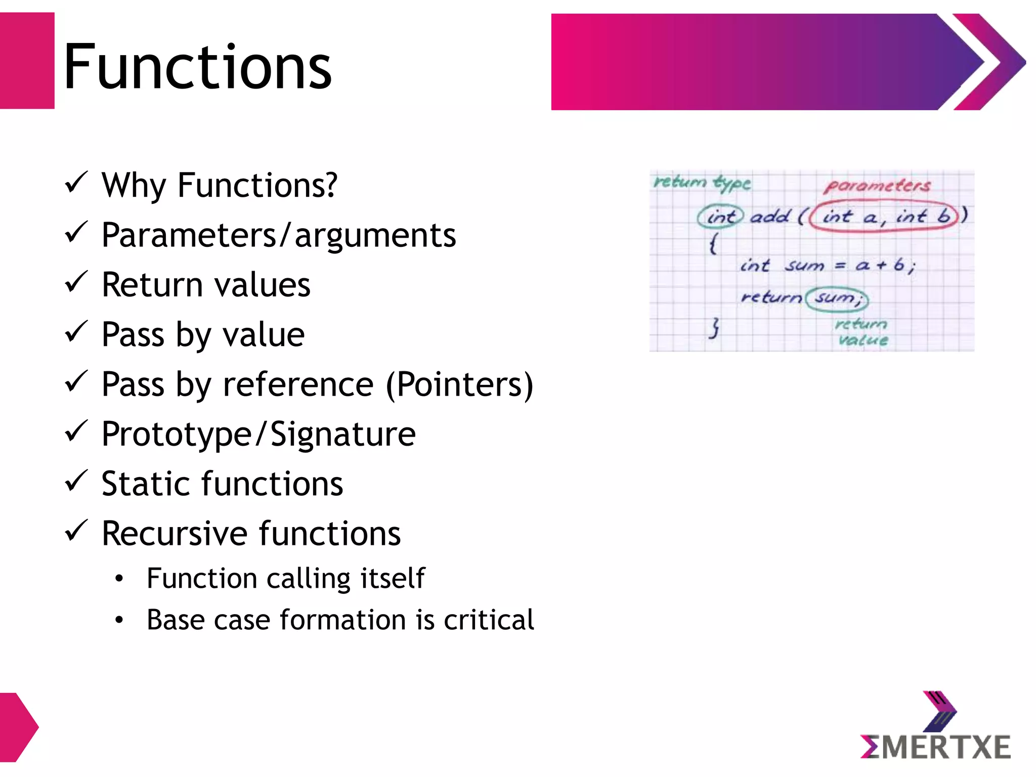 Parameters, Arguments and Return
Values
 