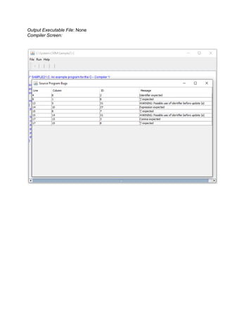 C-- Sample Programs and Screenshots | PDF