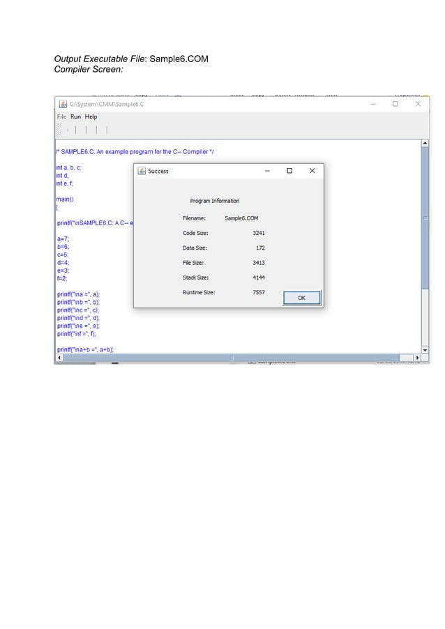 C-- Sample Programs and Screenshots | PDF