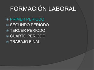 FORMACIÓN LABORAL
 PRIMER PERIODO
 SEGUNDO PERIODO
 TERCER PERIODO
 CUARTO PERIODO
 TRABAJO FINAL
 