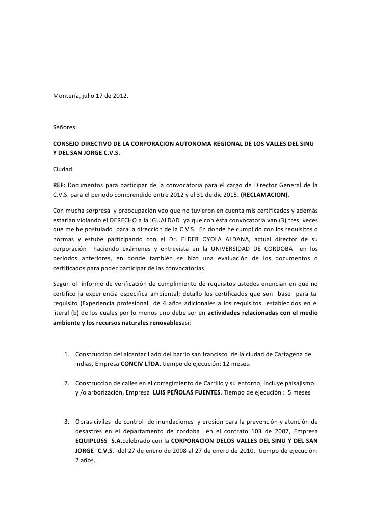 C.v.s. carta director general (reclamacion)