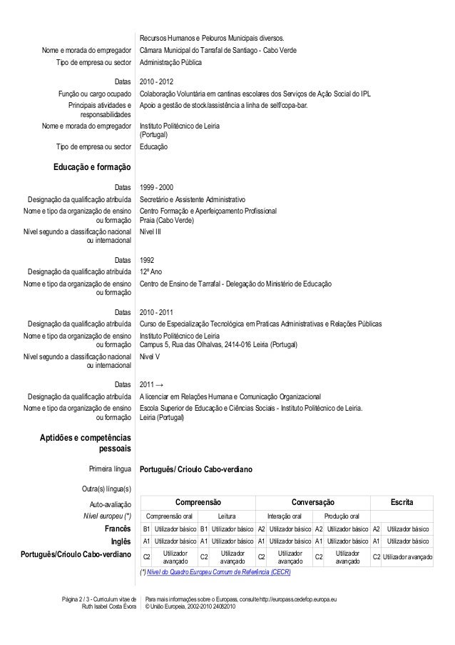 C V Europass Portugues