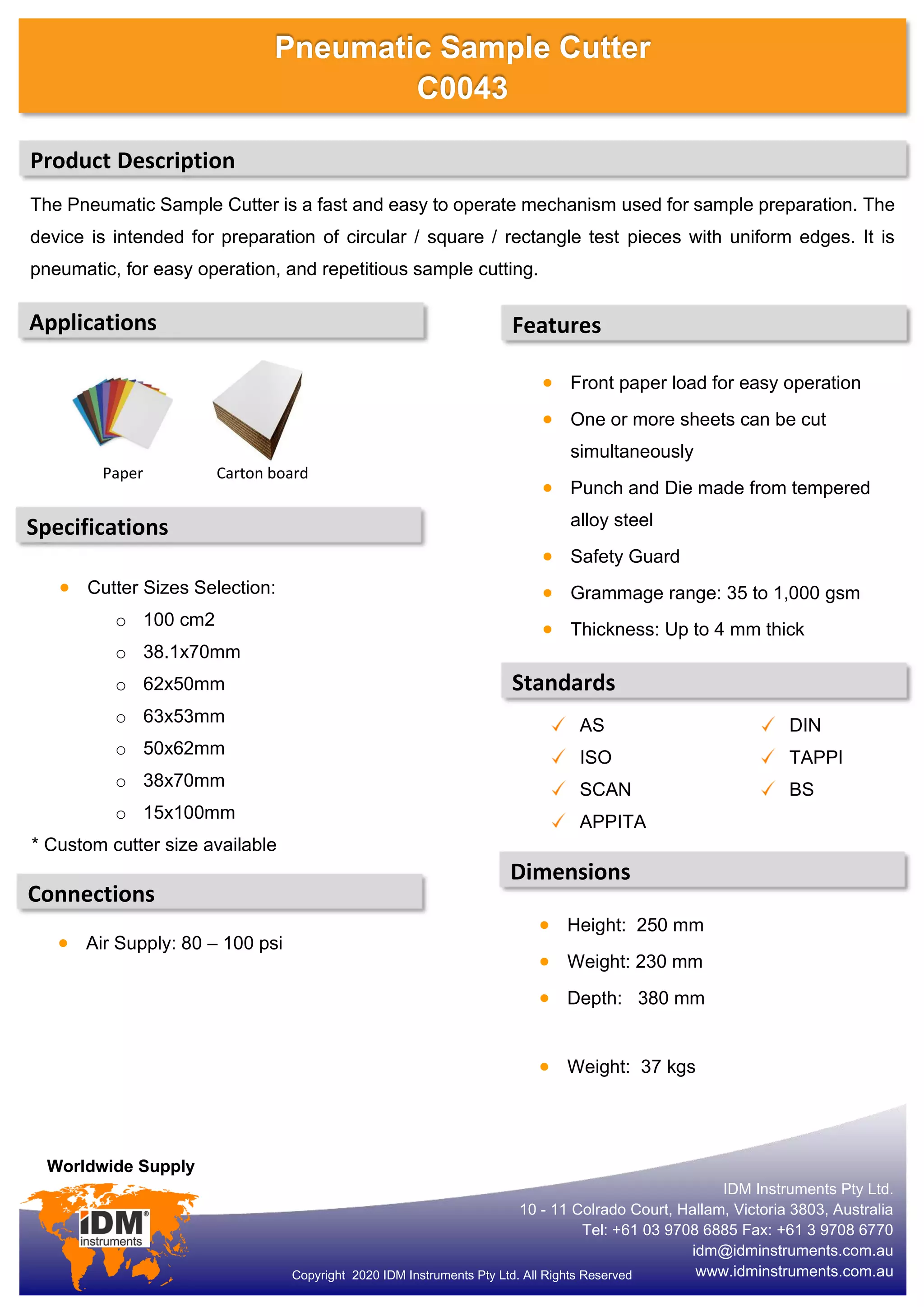 Pneumatic sample cutter for paper | PDF