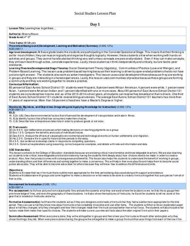 Social Studies Unit Example Plans Social Studies Unit Example Plans