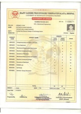 Marksheets 1st to 8th sem | PDF