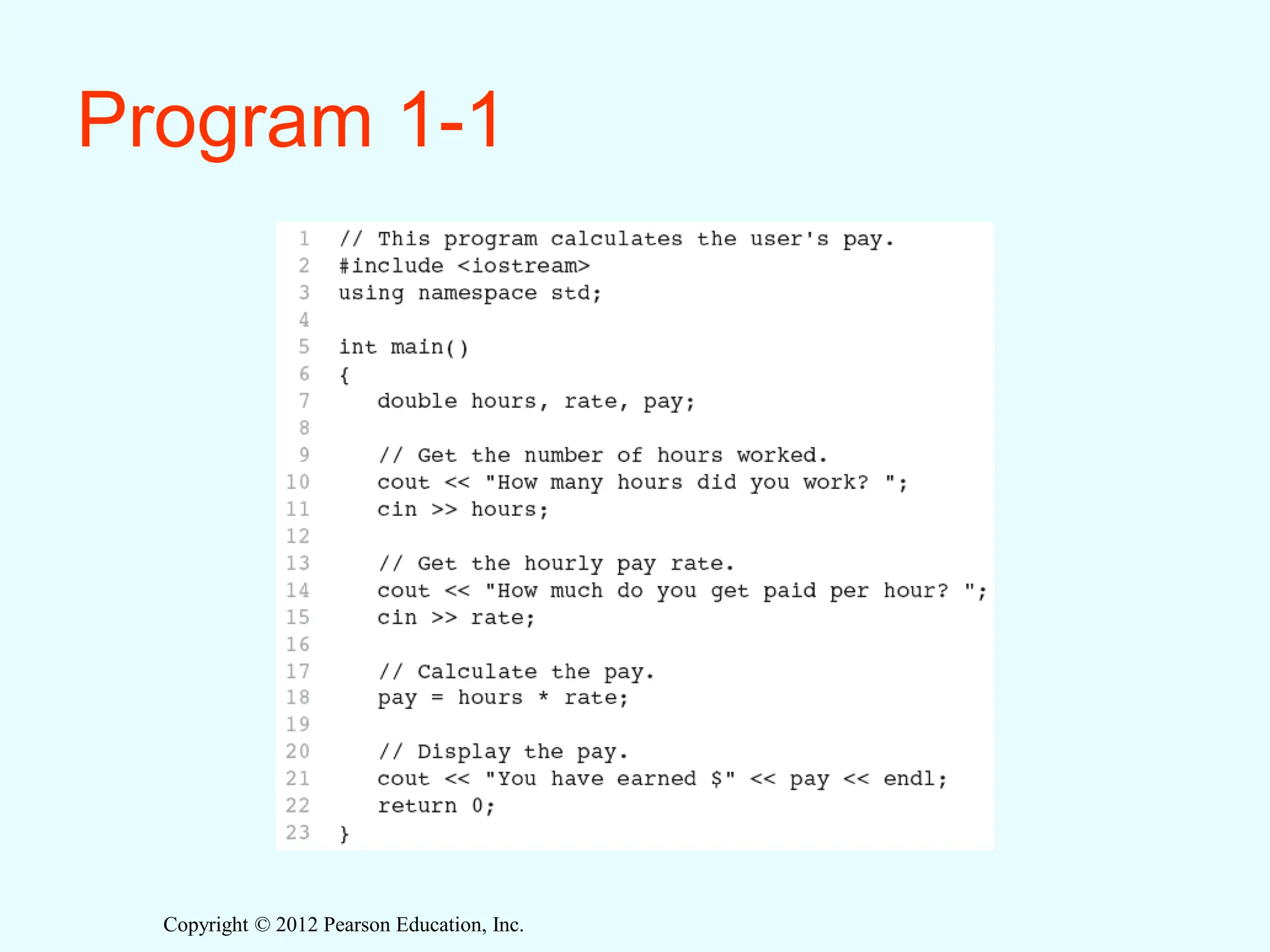 Copyright © 2012 Pearson Education, Inc.
Program 1-1
 