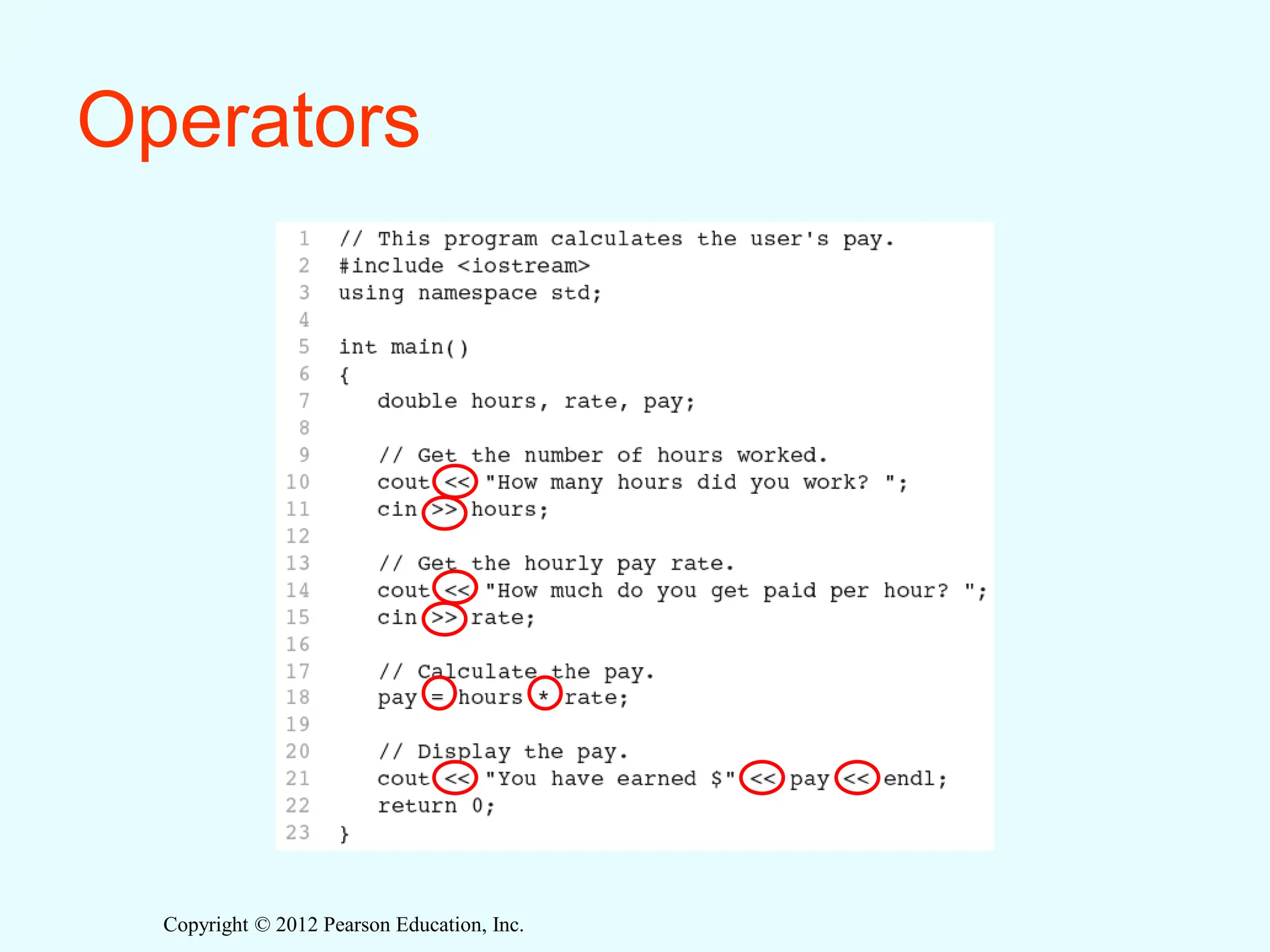 Copyright © 2012 Pearson Education, Inc.
Operators
 