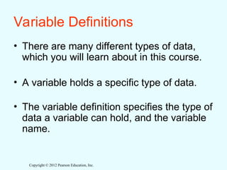 Variable In Computer Science Definition Introduction to Computers and Programming.ppt