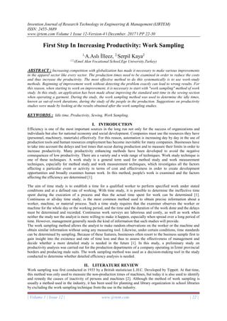 First Step In Increasing Productivity: Work Sampling | PDF