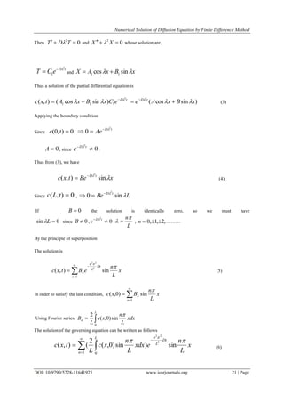 Numerical Solution of Diffusion Equation by Finite Difference Method | PDF