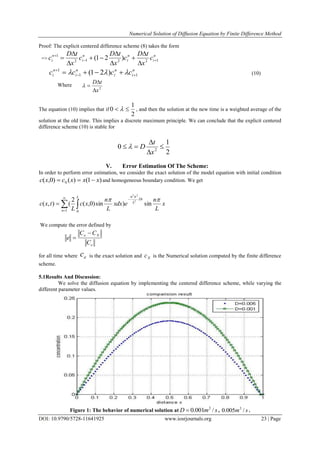 Numerical Solution of Diffusion Equation by Finite Difference Method | PDF