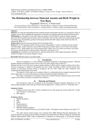 The Relationship between Maternal Anemia and Birth Weight in New Born | PDF