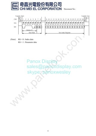 11
Document No.:
(Note) RS = 0 : Index data
RS = 1 : Parameter data
RS RWID
Panox Display
sales@panoxdisplay.com
skype: panoxwesley
 
