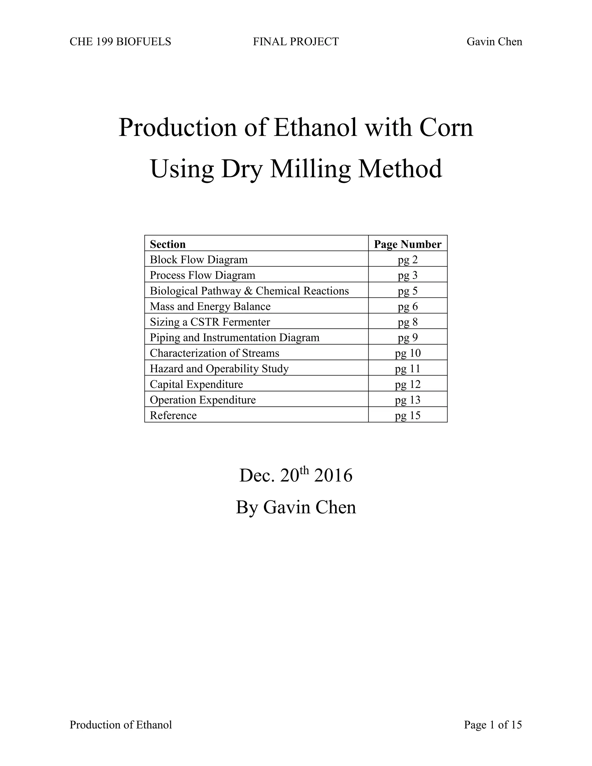 Production of Ethanol by Gavin Chen | PDF