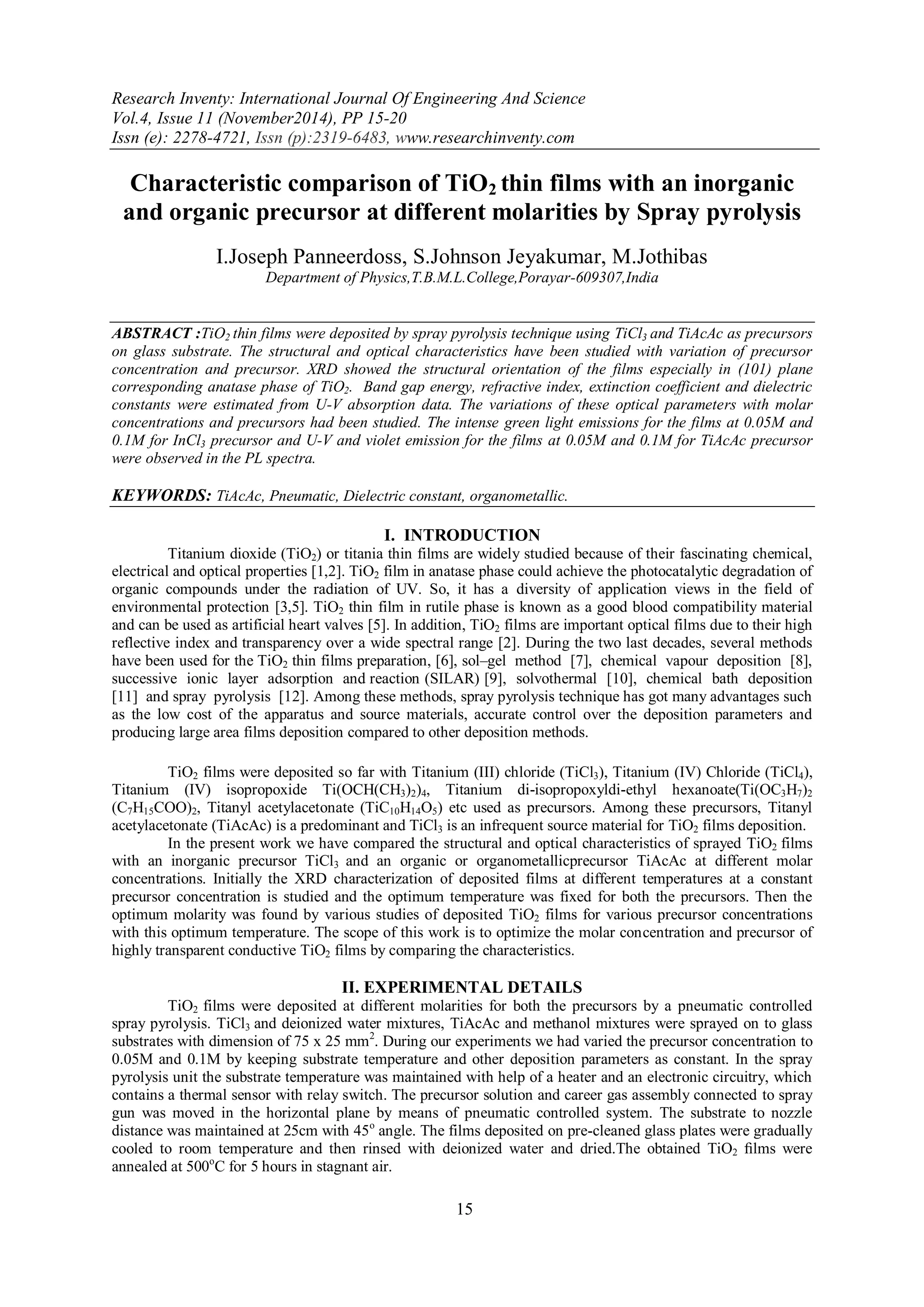 Characteristic comparison of TiO2 thin films with an inorganic and ...