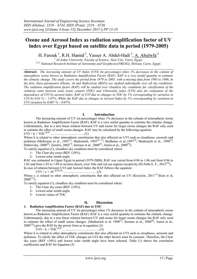 Ozone and Aerosol Index as radiation amplification factor of UV index