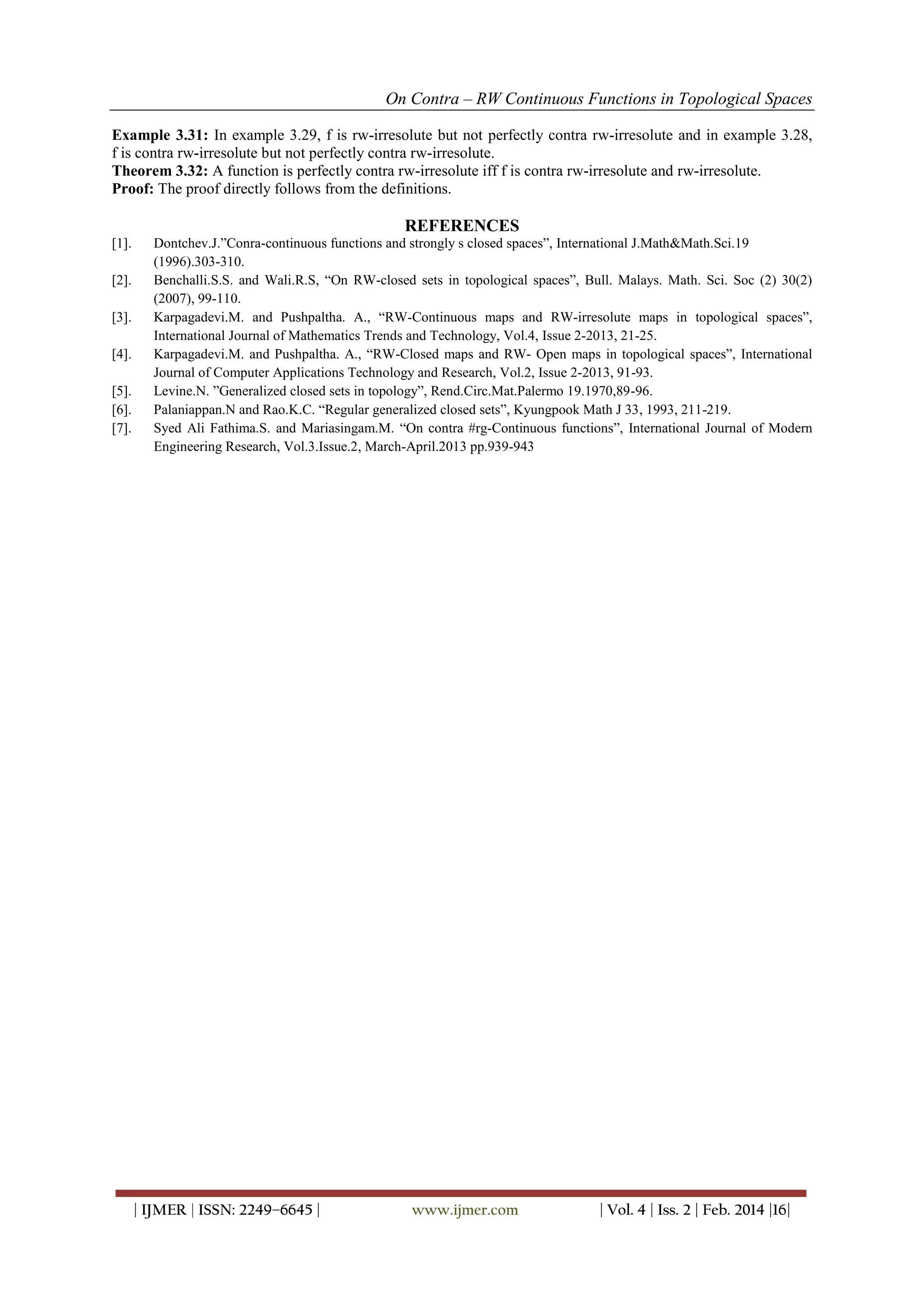 On Contra – RW Continuous Functions in Topological Spaces | PDF