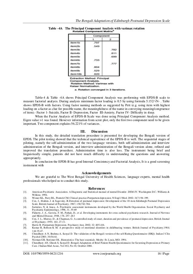 The Bengali Adaptation Of Edinburgh Postnatal Depression Scale