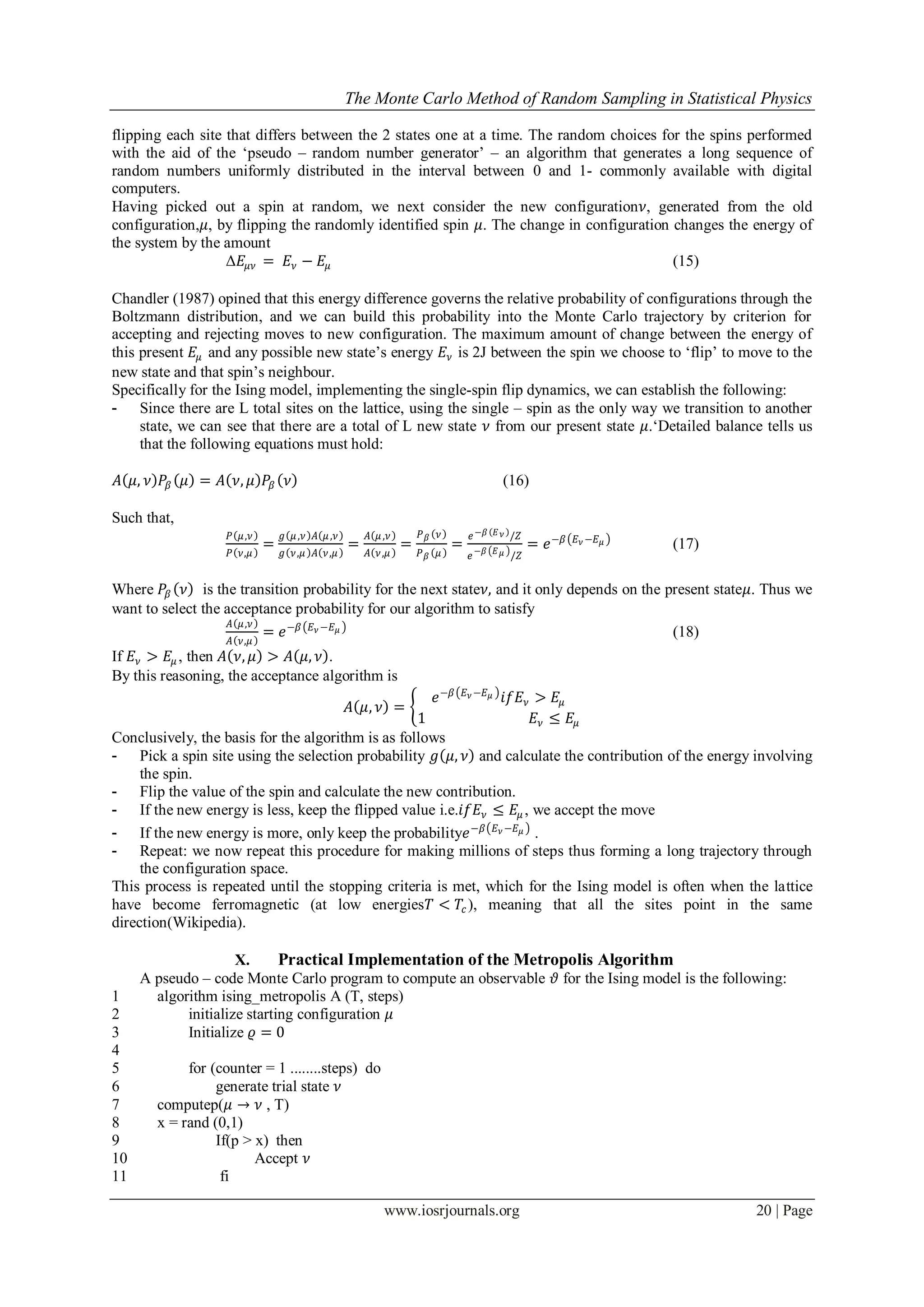 The Monte Carlo Method of Random Sampling in Statistical Physics | PDF ...