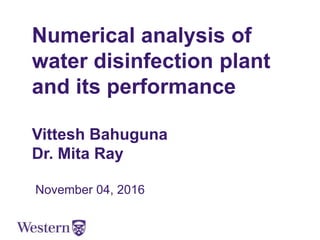 Numerical analysis of
water disinfection plant
and its performance
Vittesh Bahuguna
Dr. Mita Ray
November 04, 2016
 