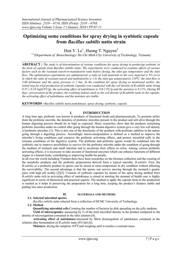 Optimizing some conditions for spray drying in synbiotic capsule from