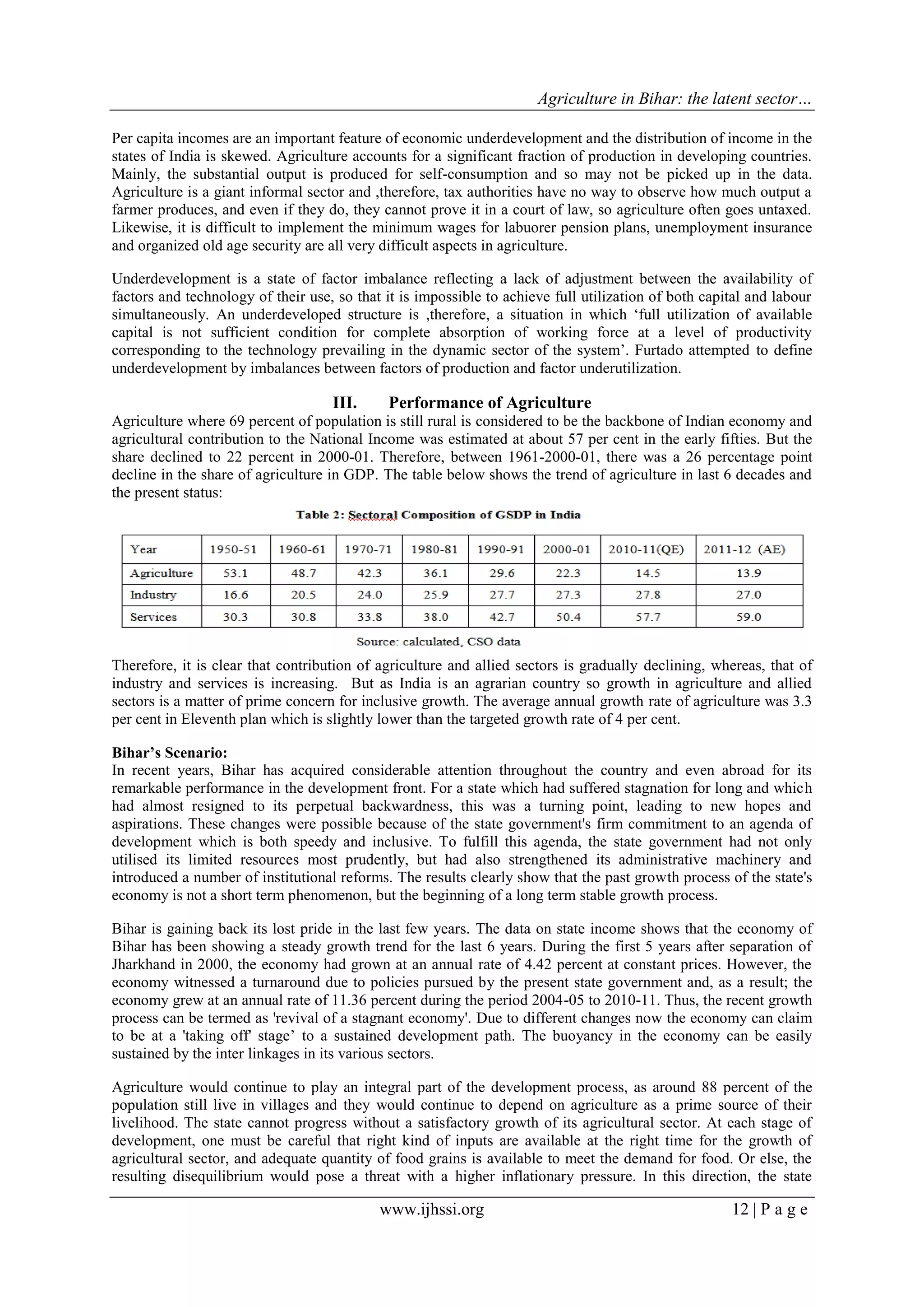 Agriculture in Bihar: the latent sector of development | PDF
