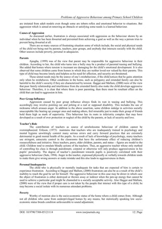 Problems of Aggressive Behaviour among Primary School Children | PDF