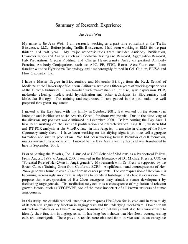 Summary Of Research Experience summary-of-research-experience