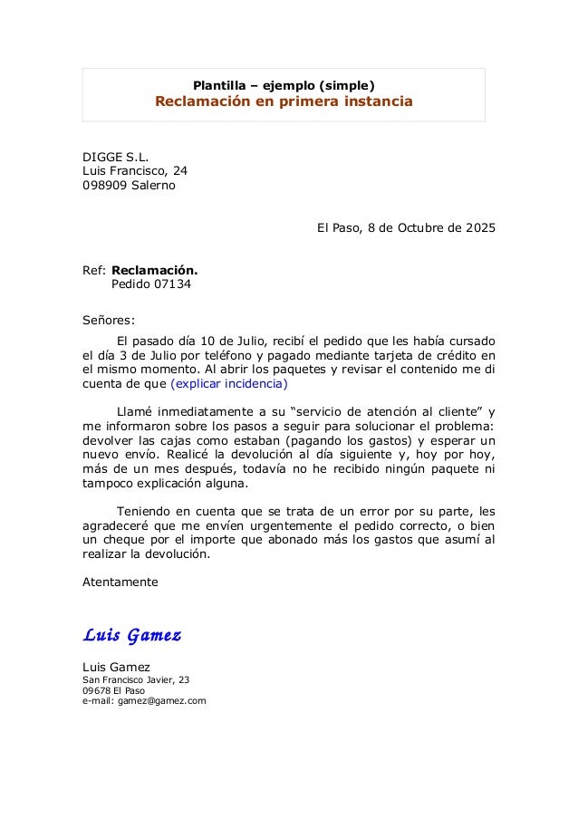 Carta De Reclamacion Ejemplo Word - Recipes Site x