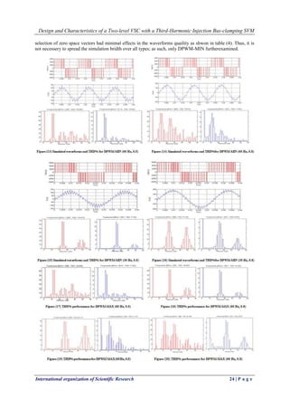 Design and Characteristics of a Two-level VSC with a Third-Harmonic Injection Bus-clamping SVM
International organization of Scientific Research 24 | P a g e
selection of zero space vectors had minimal effects in the waverforms quaility as shwon in table (4). Thus, it is
not necessery to spread the simulation bridth over all types; as such, only DPWM-MIN furtherexamined.
 