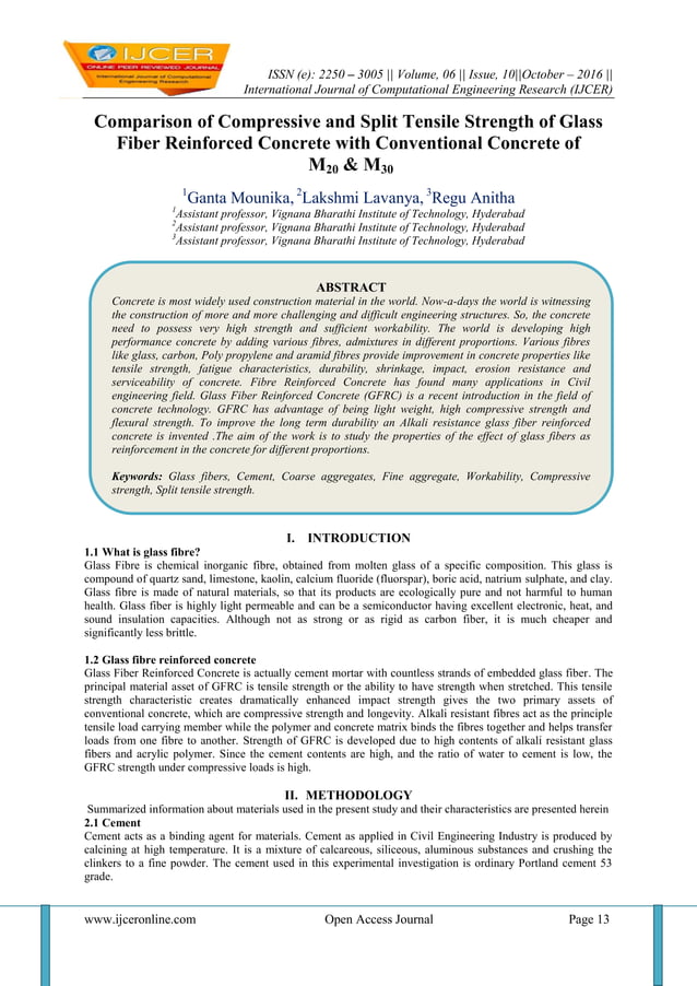 Comparison of Compressive and Split Tensile Strength of Glass Fiber ...