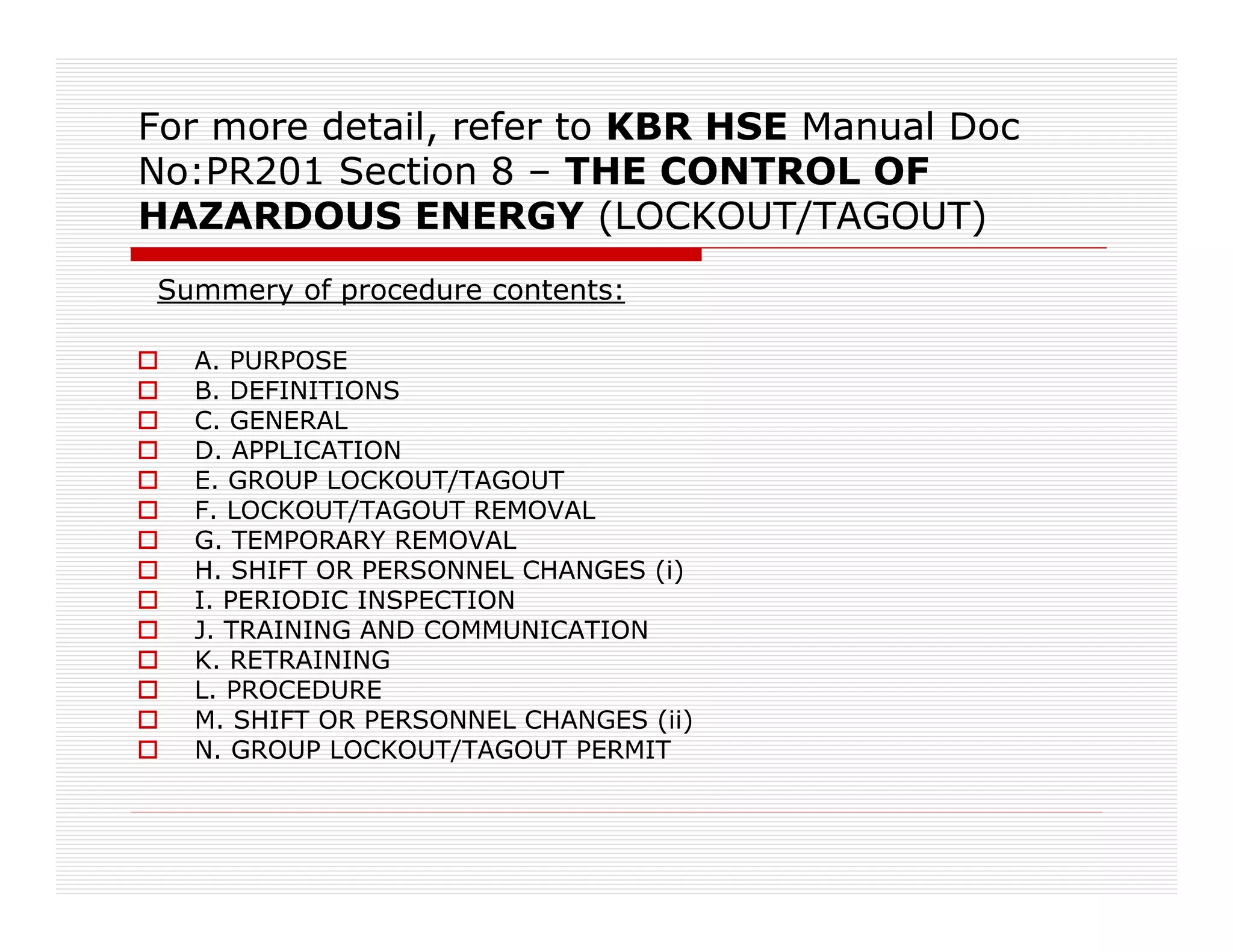 LOCKOUT-TAGOUT-SAFETY PRESENTATION-CONTROL OF HAZARDOUS ENERGY | PDF